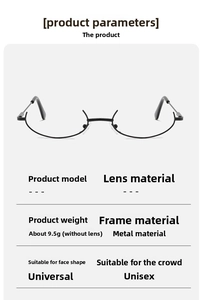 Detail of minimalist black half-frame metal glasses weighing only 9.5g for daily wear