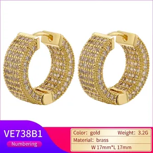 Luxury gold plated micro pave cubic zirconia round hoop earrings for women, 17mm size