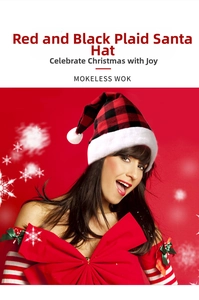 Close-up of red and black buffalo plaid Christmas hat with soft white plush trim