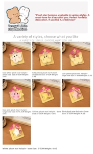 Detail view of plush star and heart hair clips with bowknot and specific size measurements