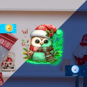 Autocollant Lumineux Hibou De Noël Brille Dans Le Noir Décalcomanie Murale PVC Cartoon Décoration De Fête