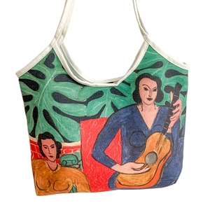 Minimalist canvas tote bag with Matisse style oil painting print on white background