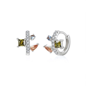 Geometric Hoop Earrings With Colorful Zirconia And 925 Sterling Silver Earring Post For Women Elegant Jewelry