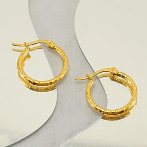 French vintage 18k gold plated twisted hoop earrings for women with high gloss finish