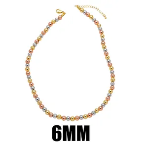 Three-tone 6mm metal bead necklace with gold, silver and rose gold balls in ins style