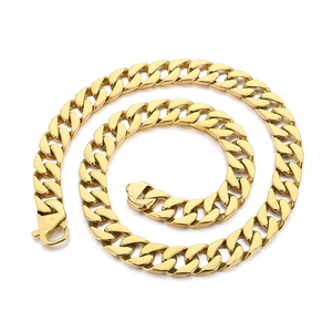 Hip hop style 15mm gold curb cuban chain necklace for men in polished stainless steel