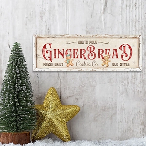 Christmas Hanging Sign Wooden Plaque Gingerbread Cookie Co Vintage Wall Decor Festive Home Ornament Rectangular