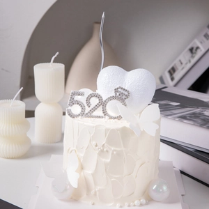Romantic heart-shaped cake topper set with 520 rhinestone plugin and white butterflies