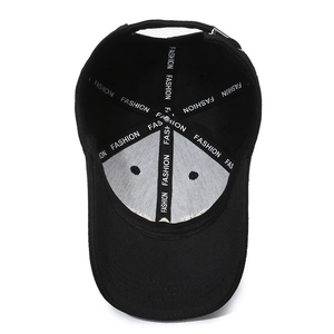 Innenansicht der schwarzen Baseballkappe mit weißem Mode-Gurtband und Belüftungslöchern