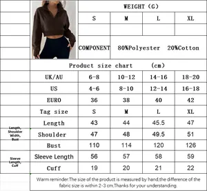 Size chart showing S to XL measurements in cm for women's retro cropped sweatshirt