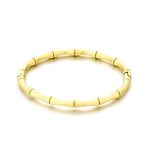 Polished 18K gold plated stainless steel bamboo link bracelet with a hinged closure