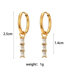 Detailed size chart of gold cross drop earrings with zircon stars and measurements