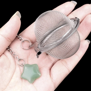 Tea Infuser Ball 304 Stainless Steel Mesh Strainer With Natural Crystal Stone Star Pendant Chain Hook Reusable Filter