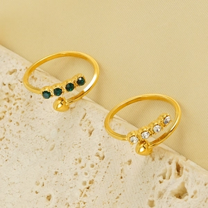French style 18K gold plated heart ring set with green and white zircon stones