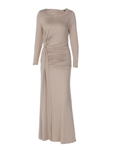 Robe longue élégante mauve à manches longues avec plis et détail à la taille