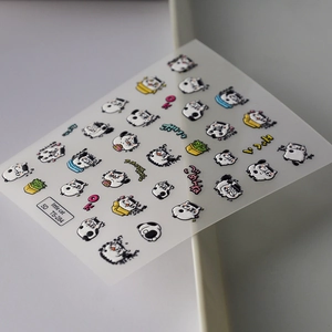 5D stereoscopic cartoon cat nail art stickers in black and white for 3D manicure decor