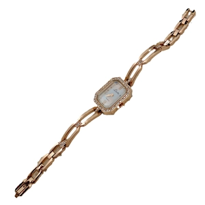 Rose gold square bracelet watch for women with rhinestones and mother of pearl dial