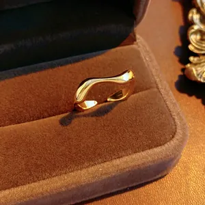 18k gold plated irregular wavy open ring for women with polished mirror finish