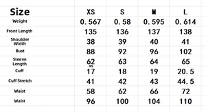 Tableau des tailles détaillé pour robe longue de style français avec mesures du XS au L