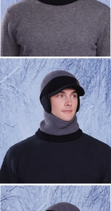 Détail de l'ensemble bonnet et tour de cou en tricot doublé polaire pour hommes