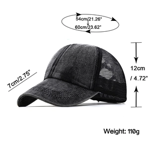 Adjustable black washed denim mesh baseball cap for sun protection and outdoor leisure