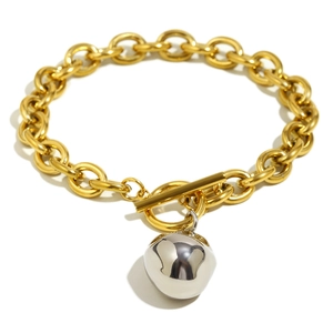 Bracciale alla moda in acciaio inossidabile placcato oro 18K con catena spessa e ciondolo
