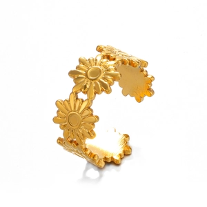 French vintage style adjustable golden stainless steel daisy flower ring for women