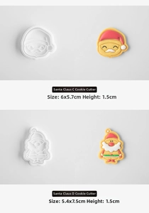 Detailed view of Santa Claus cookie mold sizes and corresponding iced cookie results