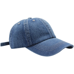 Classic blue denim baseball cap with adjustable strap and breathable eyelets for summer wear