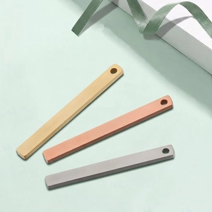 Stainless Steel Rectangular Bar Pendant Geometric Mirror Polished Metal Strip Charm For DIY Jewelry Making Blank Tag