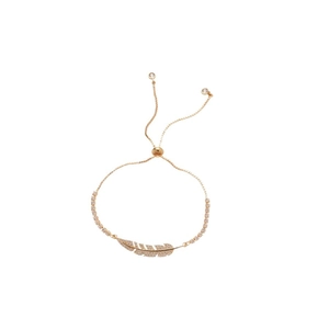 Adjustable gold feather bracelet with sparkling cubic zirconia in a minimalist design