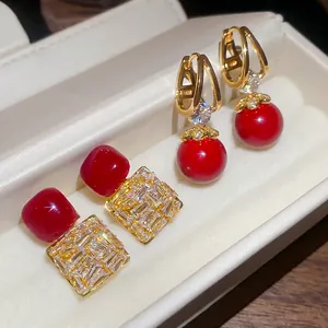 Boucles D'oreilles Vintage Rouge Ankala Avec Tige En Argent Sterling 925 Cuivre Zircone Pour Femmes Luxe
