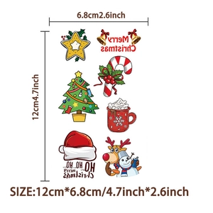 Detailed view of Christmas temporary tattoo sheet showing size 12x6.8cm with festive patterns
