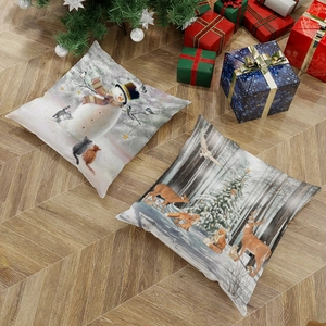 Festive Christmas decorative throw pillows with snowman and reindeer patterns for home decor