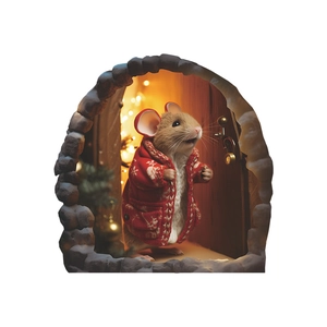 Detailed 3D wall sticker featuring a mouse in a red sweater at a stone hole entrance