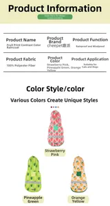 Waterproof fruit print pet raincoat details showing strawberry, pineapple and orange patterns