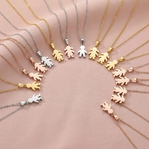 Minimalist gold and silver boy and girl silhouette pendants on fine link chains