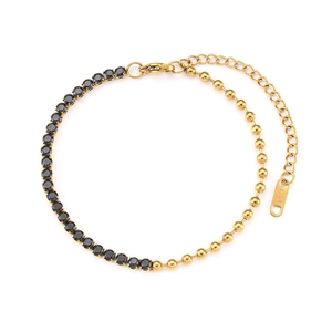 Bracelet chaîne plaqué or 18 carats avec perles noires micro-pavées et design ajustable