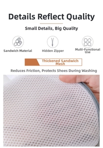 Detailed close-up of thickened sandwich mesh fabric and hidden zipper on laundry shoe bag