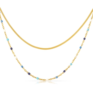 Bohemian double-layer 18K gold plated stainless steel necklace with colorful beads
