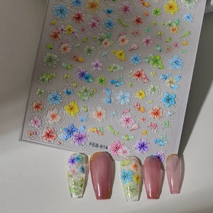 Stereoscopic embossed floral nail art stickers with colorful macaron 3D flower designs