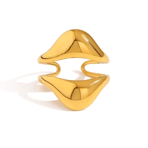Detail of 18K gold plated lava-style wavy double-layered stainless steel ring