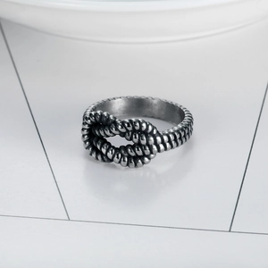 Bague vintage tressée en acier inoxydable argent antique au style punk rétro