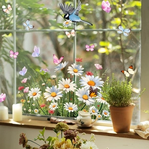 Colorful floral and butterfly double-sided window stickers for home glass decor
