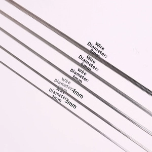 Detail view of stainless steel snake chains in 3mm, 4mm, 5mm, 6mm, and 8mm widths