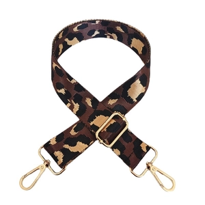 Adjustable leopard print nylon shoulder strap with gold hardware for crossbody bags