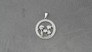 Close-up of heart-themed couple pendant with sparkling cubic zirconia in silver tone