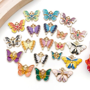 Assorted colorful enamel butterfly pendants in metal base for DIY jewelry making