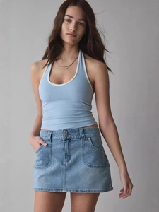 High Waist Denim Mini Skirt Slim Fit Double Button Washed Cotton Fashion Casual Short Skirt For Women