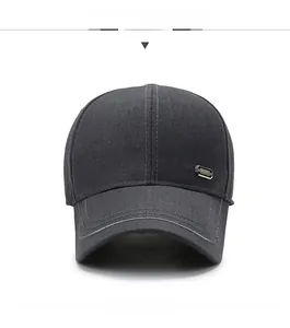 Front view of dark grey men baseball cap with SPORT metal tag and decorative stitching